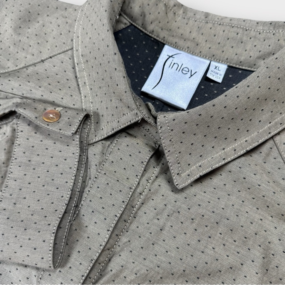 Finley‎ Tunic Women’s XL Khaki Black Polka Dot 100% Cotton Made in USA